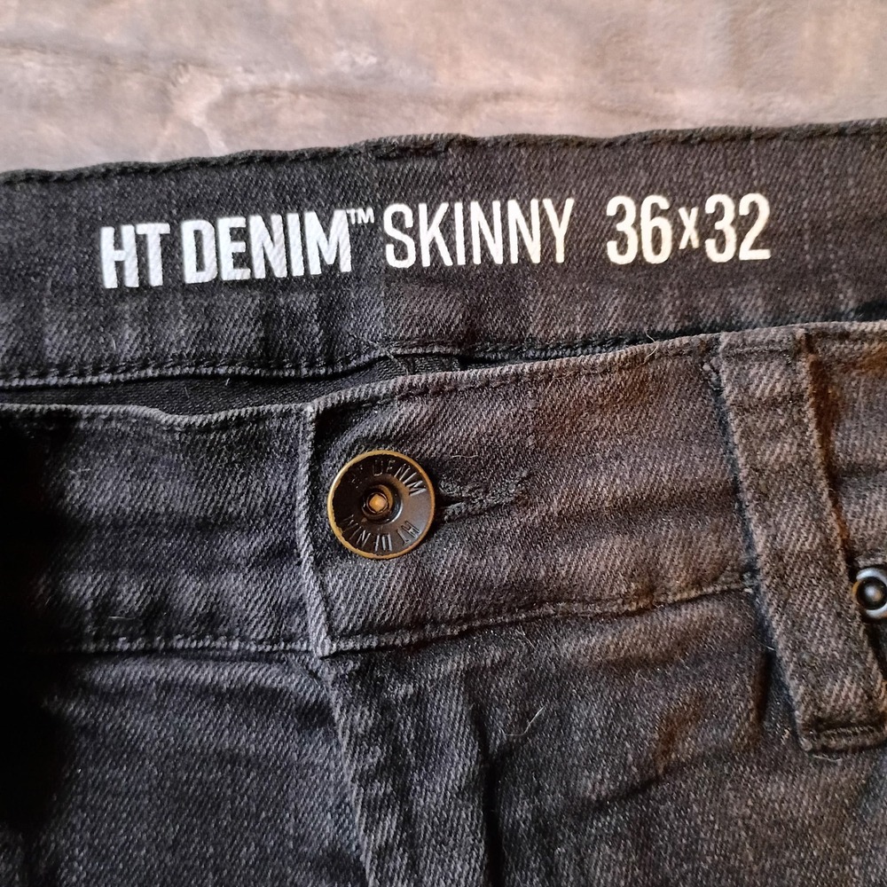 HT Denim Skinny Jeans Mens 36x32 Black White Side Stripe Slim Fit Casual Pants - Picture 3 of 8